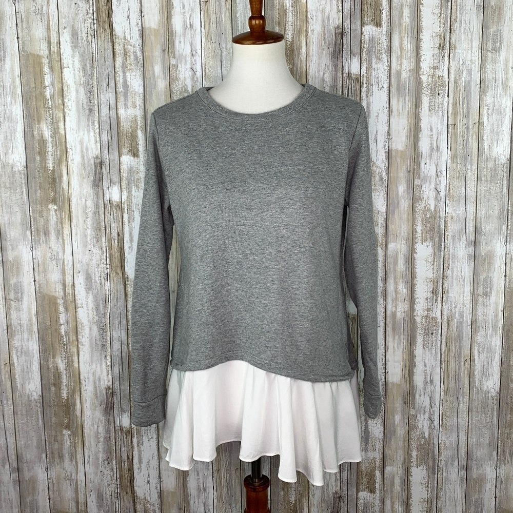 LOGO Lounge Gray Layered Sweatshirt White Ruffle S
